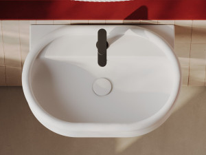 Керамическая овальная подвесная раковина с переливом и отверстием для крана