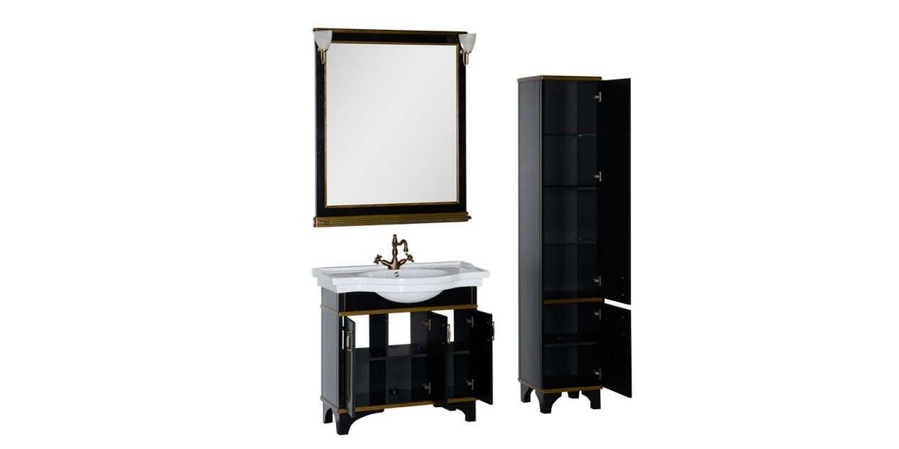 Комплект мебели Aquanet Валенса 100 черный краколет/золото 00180454 - Вид №2