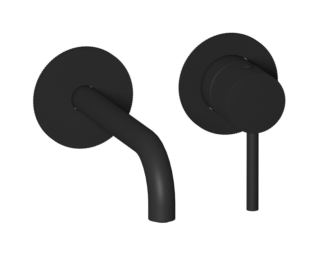 Встроенный в стену смеситель для раковины на 2 отверстия в комплекте с донным клапаном. WE ARE IB id406np Matt Black Industria