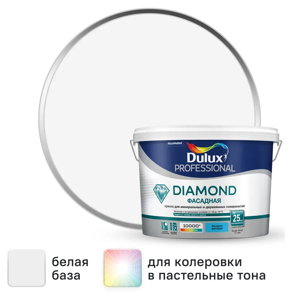 Краска фасадная Dulux Professional Diamond матовая цвет белый база А 9л 85638456 STLM-2041043 
