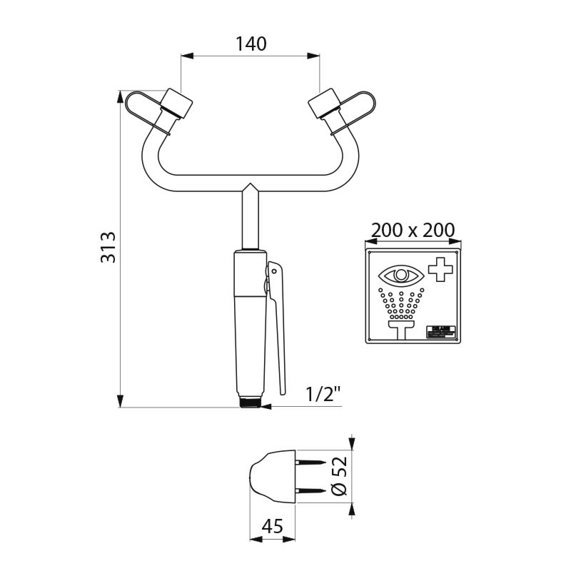 9121 Ручной аварийный душ для глаз DELABIE  - Вид №1