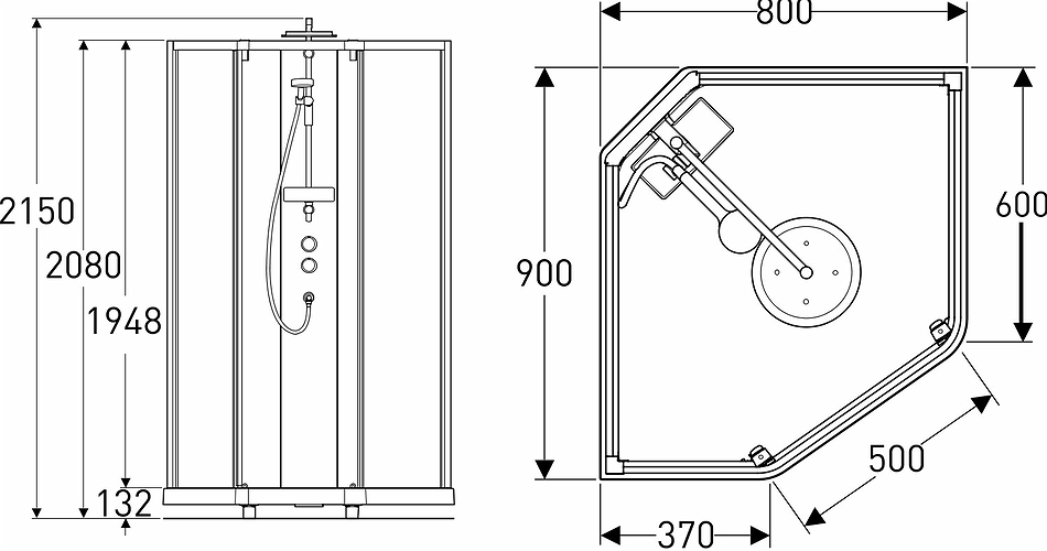 558.312.00.2 IDO Showerama 10-5 800x900 Pentagonal Comfort, заднее стекло IDO Showerama пятиугольное, профили из матового алюминия / матовое стекло, 800x900 мм  - Вид №1