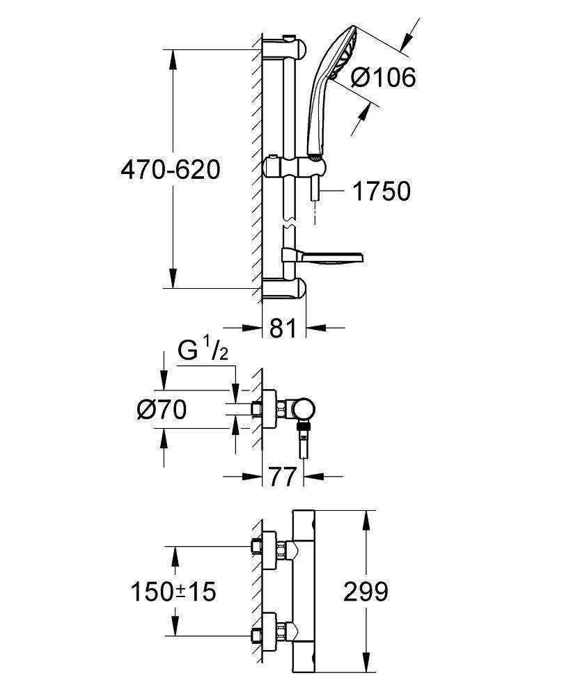 34286001 Термостатический смеситель для душа Grohe Grohtherm 1000 Cosmopolitan хром - Вид №1