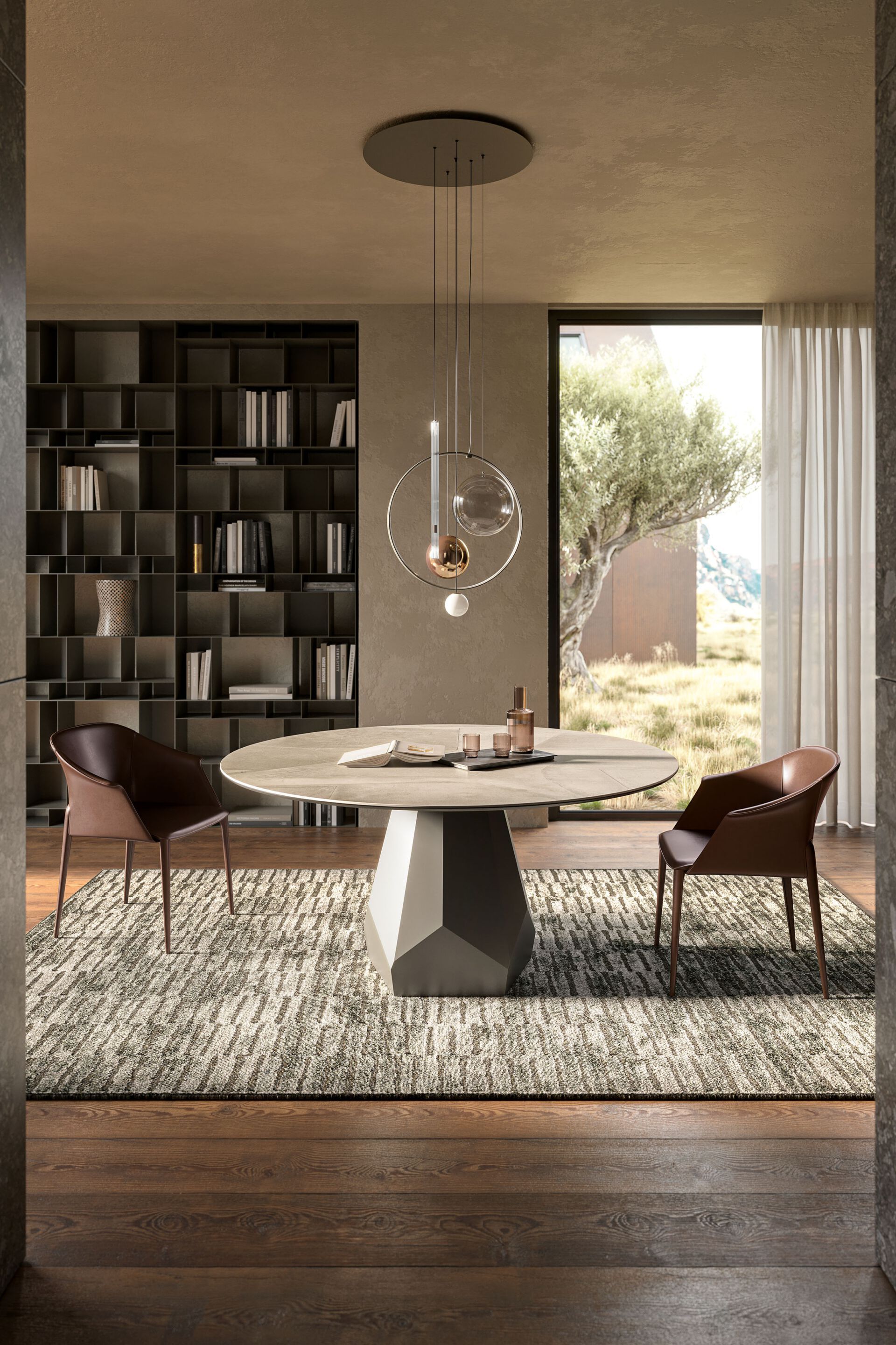 Круглый стальной стол и керамическая столешница Cattelan italia Церматт ARCH-00079090 - Вид №2