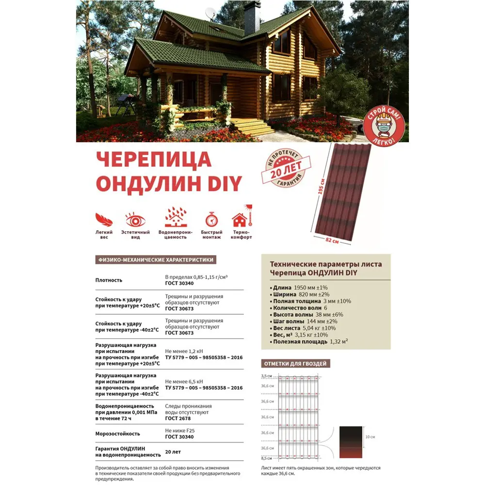 Черепица Ондулин DIY 3x820х1950 мм коричневый 81950532 STLM-2008955 ONDULINE - Вид №7