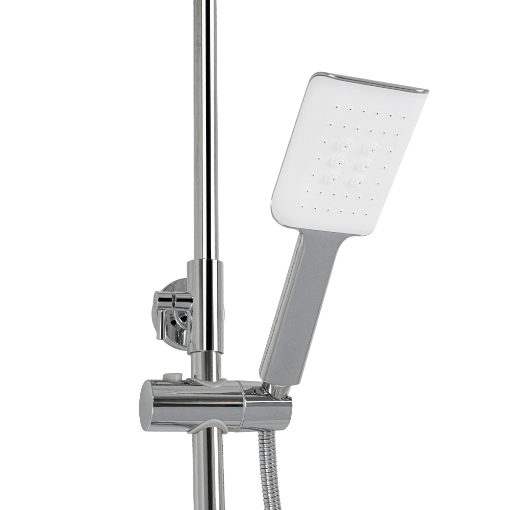 GFmark - Смеситель + стойка душевая "тропический душ" с двумя лейками, НОВАЯ СИСТЕМА, БЕЛЫЙ с ХРОМОМ, код: 3073  - Вид №5