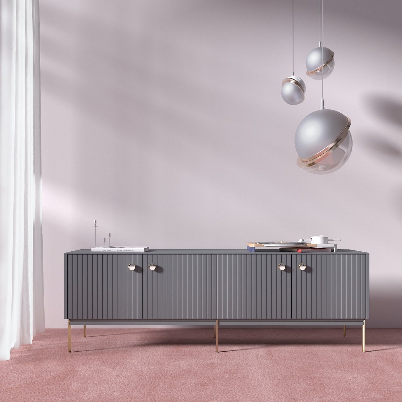 Тумба под телевизор серая 180х60 см Mio BRAGIN DESIGN LIVING 00-3974672 Серый - Вид №1