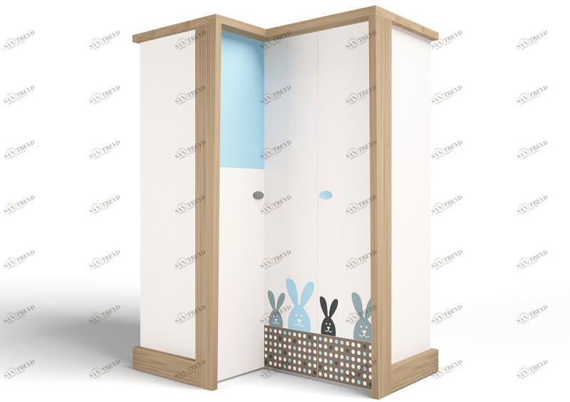 Шкаф угловой ABC-KING , гармошка MIX BUNNY голубой, левый 4631147961549