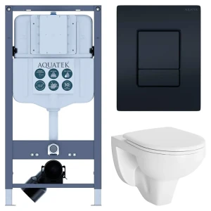 Комплект инсталляции Aquatek Pneumo N 49 с ободковым унитазом Damixa Jupiter клавиша Aquatek Pnn-0000005 чёрная