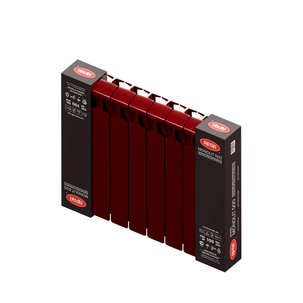 Радиатор секционный Rifar Monolit M50008RAL3011 500/100 8 секций боковое подключение биметалл бордо 82560812 STLM-2142481 - Вид №4