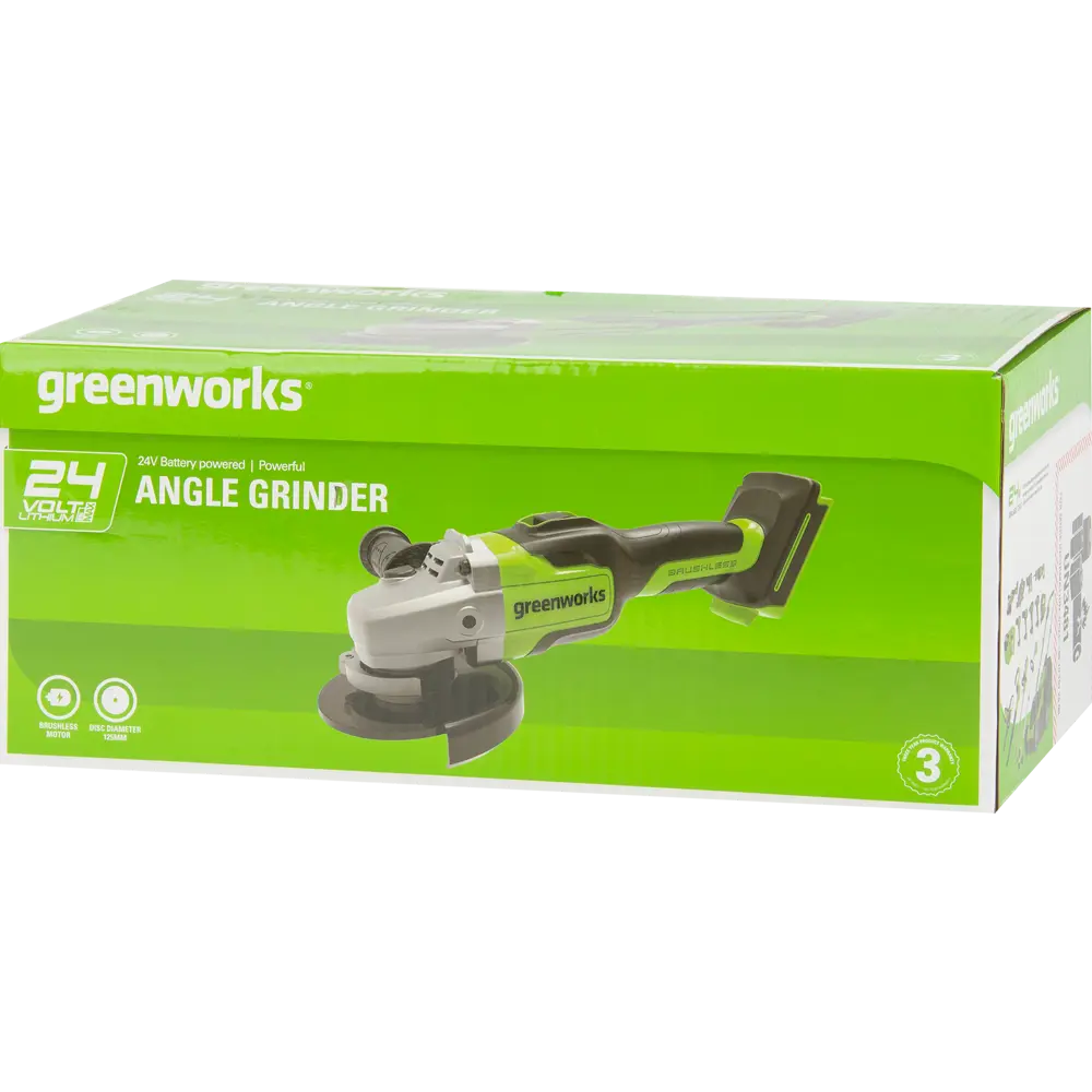 84577505 УШМ аккумуляторная бесщеточная Greenworks GD24AG, 24 В Li-Ion 2 Ач STLM-0052195  - Вид №6