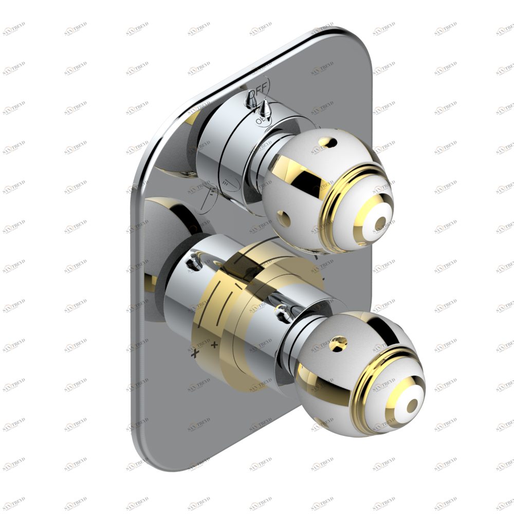 A7A-5500BE Ручка регулировки и маховик 2-канального переключателя для термостатического смесителя арт. 5500AE Thg-paris Ithaque с золотым декором Хром/золото A7A 5500BE CAT.A
