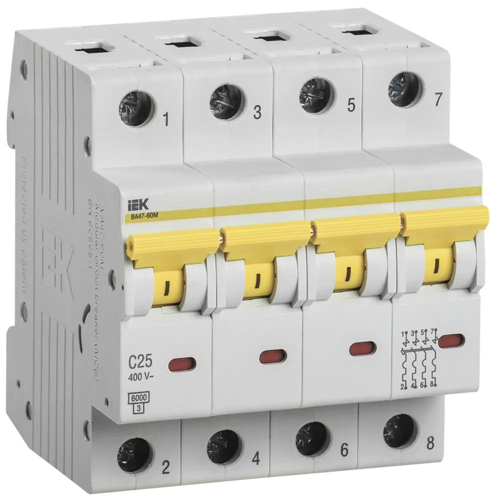 Автоматический выключатель IEK ВА47-60M 4Р C25 А 6 кА MVA31-3-025-C STLM-2083677 - Вид №1