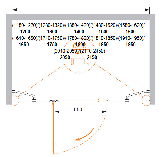 Душевая дверь в нишу CEZARES BERGAMO-W-B-13-80+60/30-C-Cr-R - Вид №1