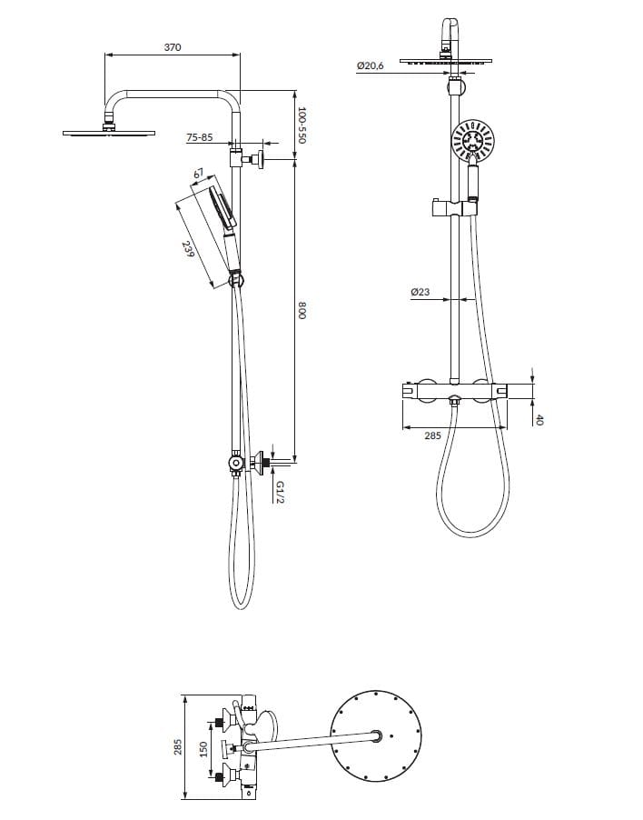 Термостатическая душевая колонна с душем и ручным душем OMNIRES Парма ARCH-00085272 - Вид №2