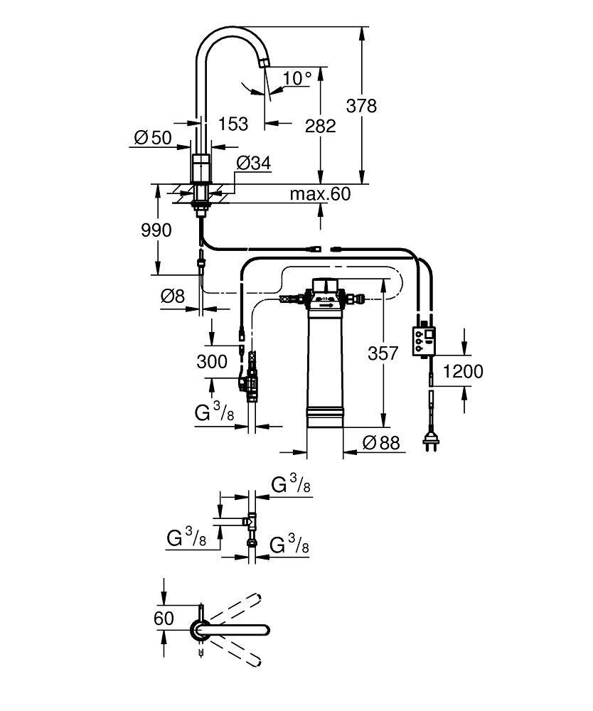 31301001 Комплект с вентилем для кухни Grohe GROHE Blue хром - Вид №1
