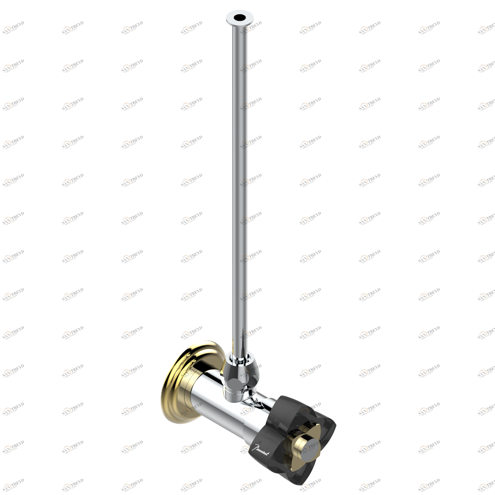 U6D-181/S Кран запорный 1/2" стильный регулируемый с 30 cм трубкой Thg-paris Pétale de Cristal, черный хрусталь Хром/золото U6D-181/S CAT.A