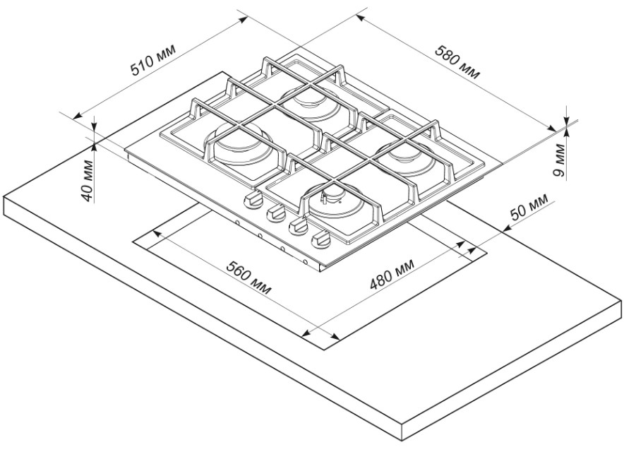 8157839 Газовая варочная поверхность De Luxe GG4_750229F-068 STDN-0106502 - Вид №7