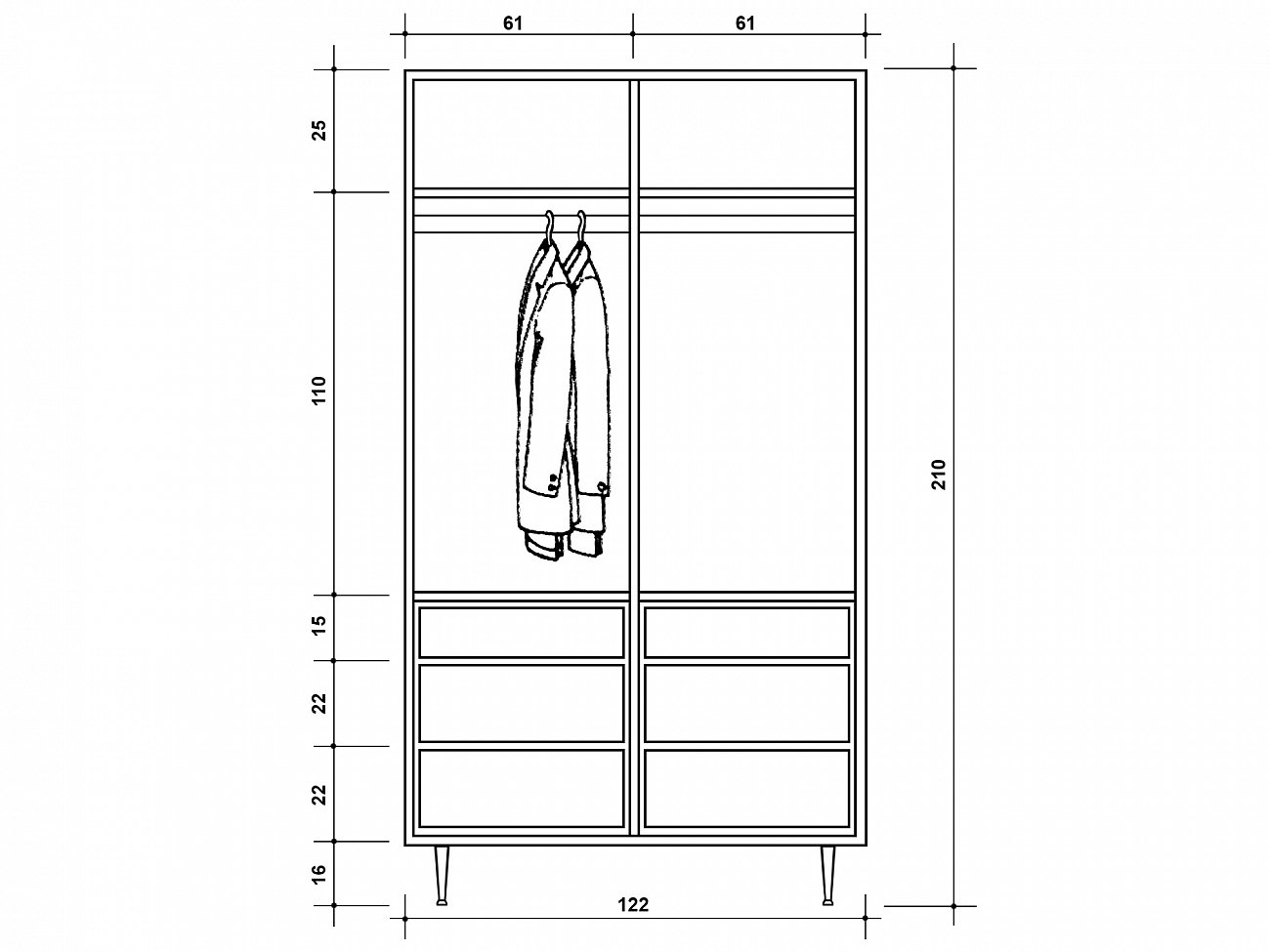 Шкаф платяной двухстворчатый с 6 ящиками ясень кофейный Bullwood ACWD BULLWOOD 00-3981917 Коричневый  - Вид №4
