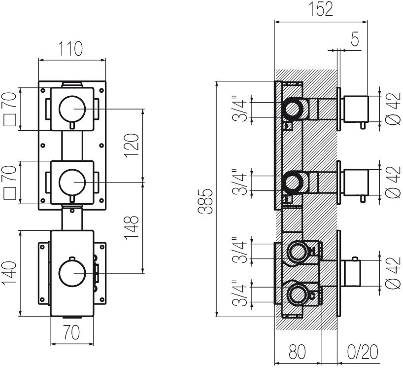 Radomonte Смеситель для душа из нержавеющей стали с переключателем на 3 отверстия Okami Ter55-o - Вид №3