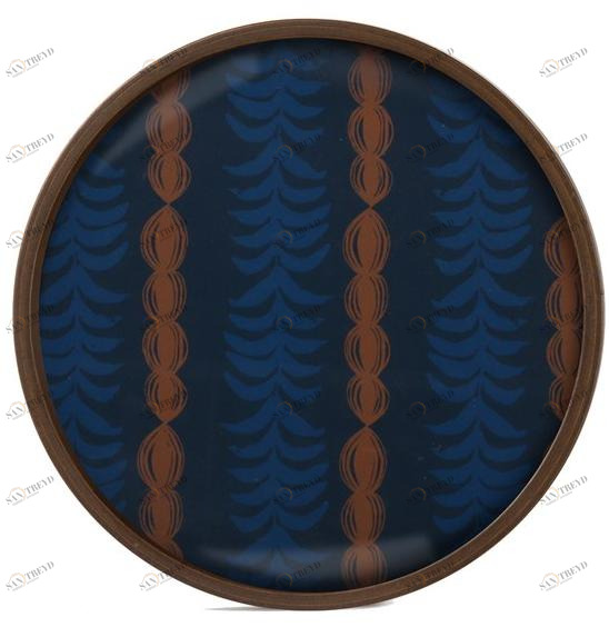 Ethnicraft Круглый поднос из дерева и стекла Linear flow 20926