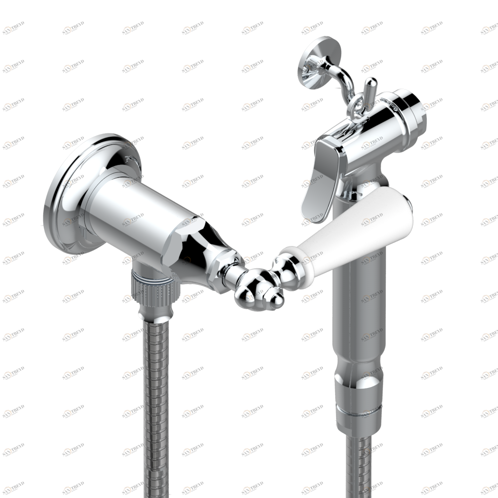 A04-5840/8 Душ гигиенический: вентиль, 1.25 м шланг, крючок, вывод для душа и лейка с клапаном (возможны только следующие покрытия A02, B01,C01, D03, E02, F01, G01,G02) Thg-paris Broadway с рукоятками Хром A04 5840/8 A02 CAT.A