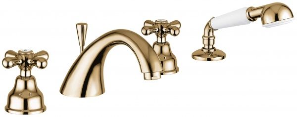 12120BR Смеситель Deco Classic с ручным душем на борт ванны, 4 отверстия, цвет бронза EMMEVI Decò classic