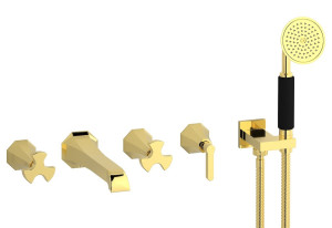 Настенный смеситель для ванной на 5 отверстий с дивертером и душевым гарнитуром. WE ARE IB bt398oo Gold Belmondo
