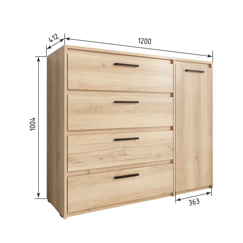 Комод Лион 4 ящика 120x100.2x41.6 см ЛДСП цвет комано 89433655 STLM-2162185 Santreyd - Вид №8