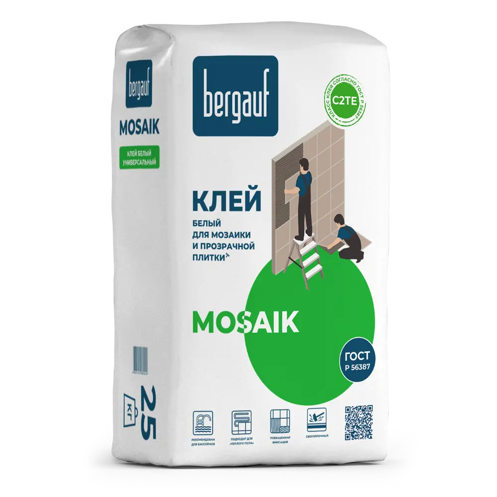 Клей для плитки Bergauf Mosaik С2TE 25 кг цвет белый 84341503 STLM-2118134 - Вид №1