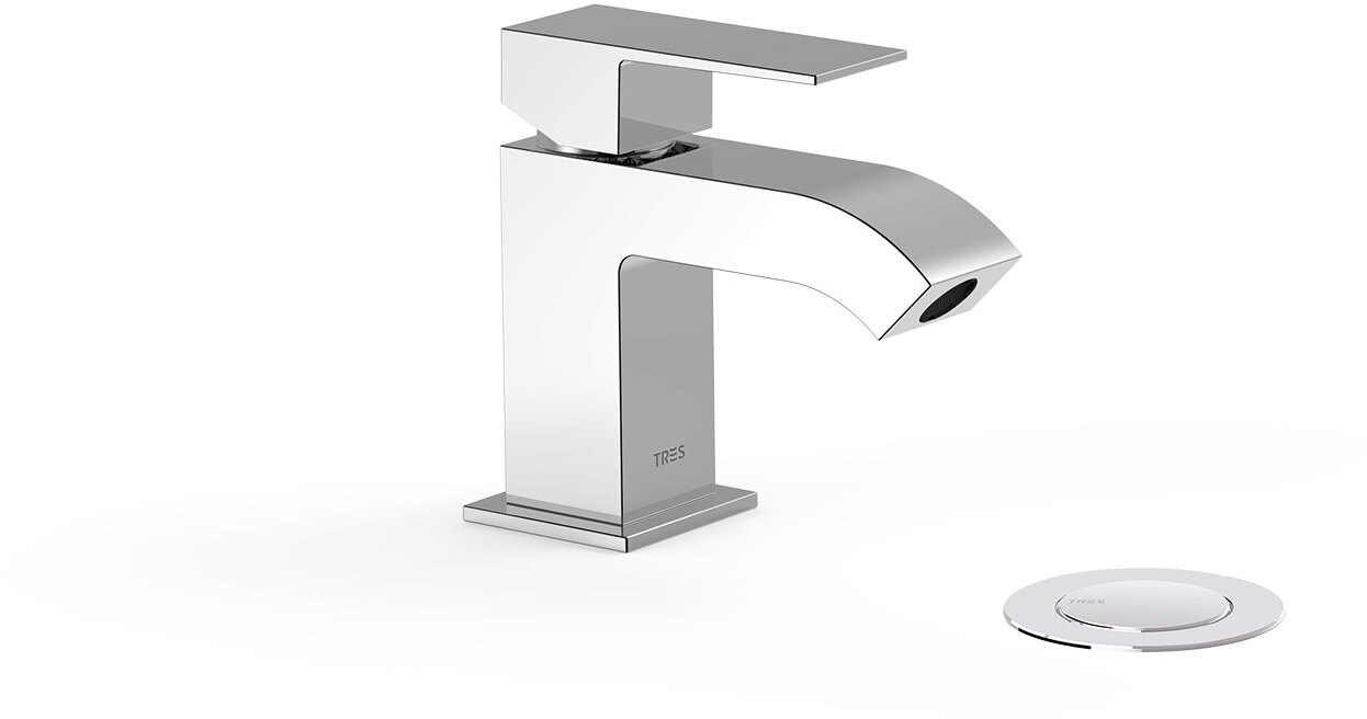 Смеситель CUADRO с одной ручкой для умывальника с автоматическим сливом.-106103DA TRES