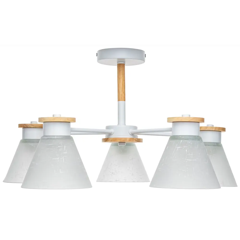 Люстра на штанге Kles, 5 ламп, 15 м², цвет белый/дерево LAMPLANDIA STLM-2071881