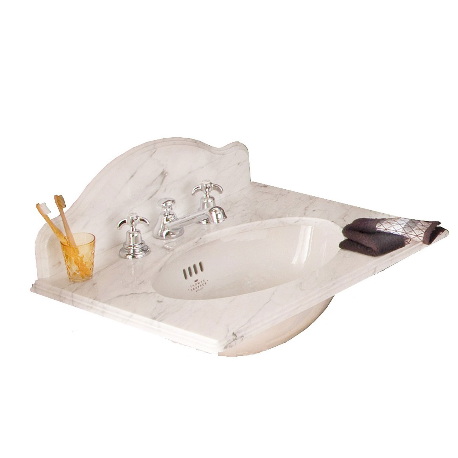 TCMAR6353WH Столешница из мрамора 635мм Три отверстия под смеситель Thomas Crapper 