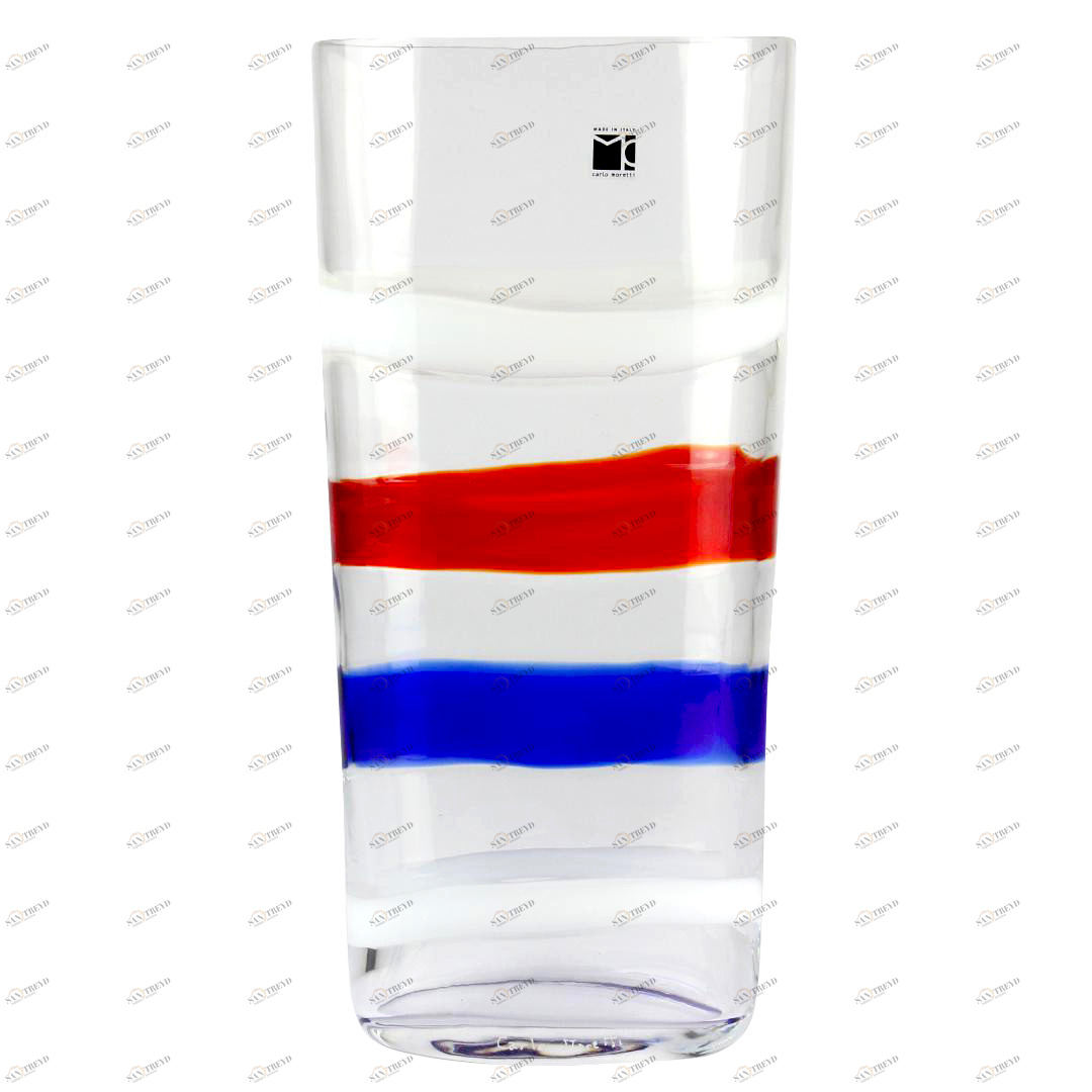 3015 ORIGINALMURANOGLASS ваза бело-сине-красная- Carlo Moretti - Original Murano Glass OMG 20 см 