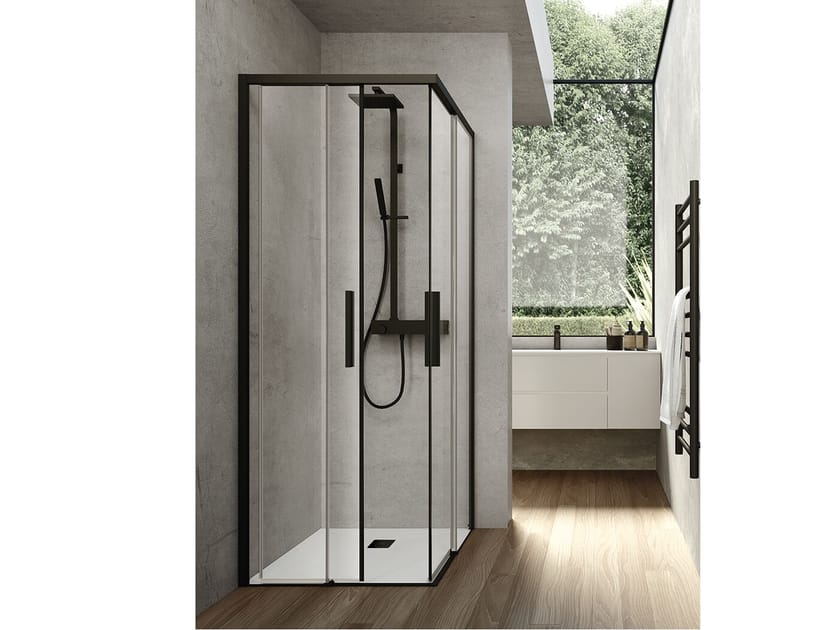 Стеклянная угловая душевая кабина с раздвижной дверью Gruppo Geromin Time Swing Plus ARCH-00022998