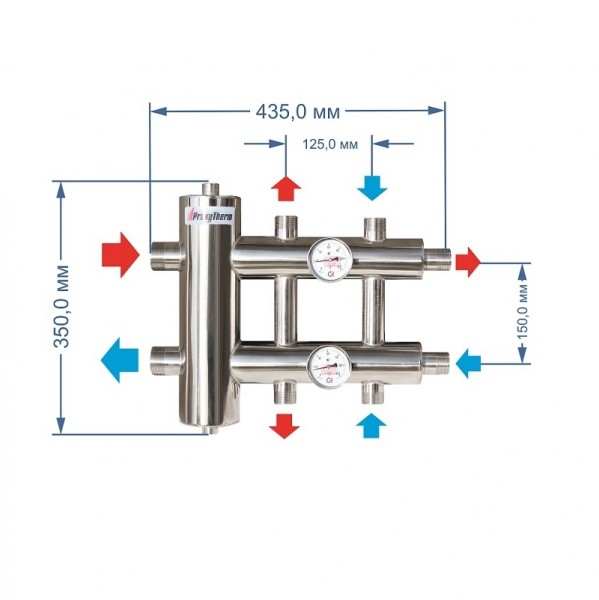 Купить Распределительный коллектор с гидрострелкой 60 кВт, 3 контура Прокситерм GSK253 - Вид №3