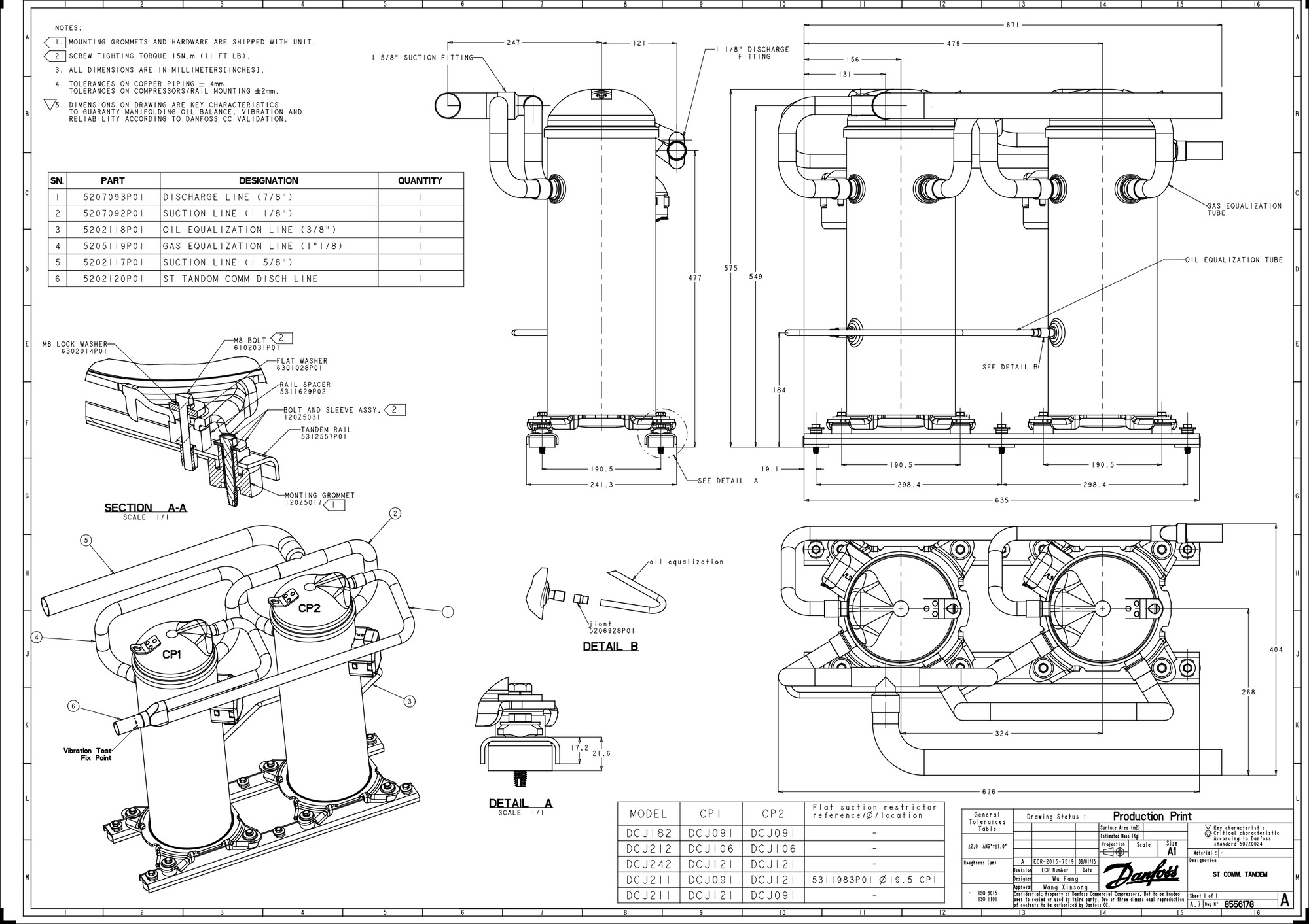 Danfoss DCJ — Герметичные спиральные компрессоры, R401A DCJ121T4LC8 Компрессор спиральный 121L5043  - Вид №12