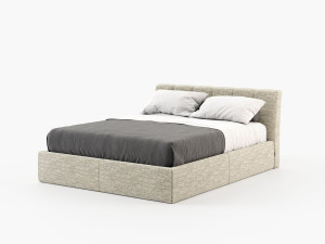 Двуспальная кровать из ткани с мягким изголовьем