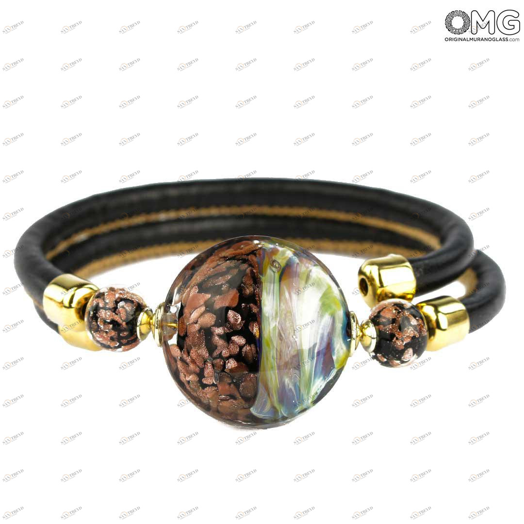 3741 ORIGINALMURANOGLASS Браслет Великолепный - халцедоновое стекло и авантюрин - муранское стекло OMG 18 см 