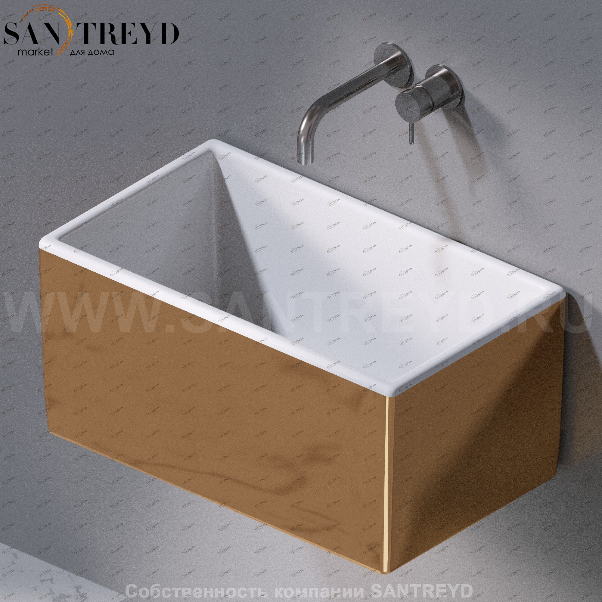 L112250 Подвесная раковина настенная прямоугольная A. e T. Italia Tower золотая AeT ITALIA