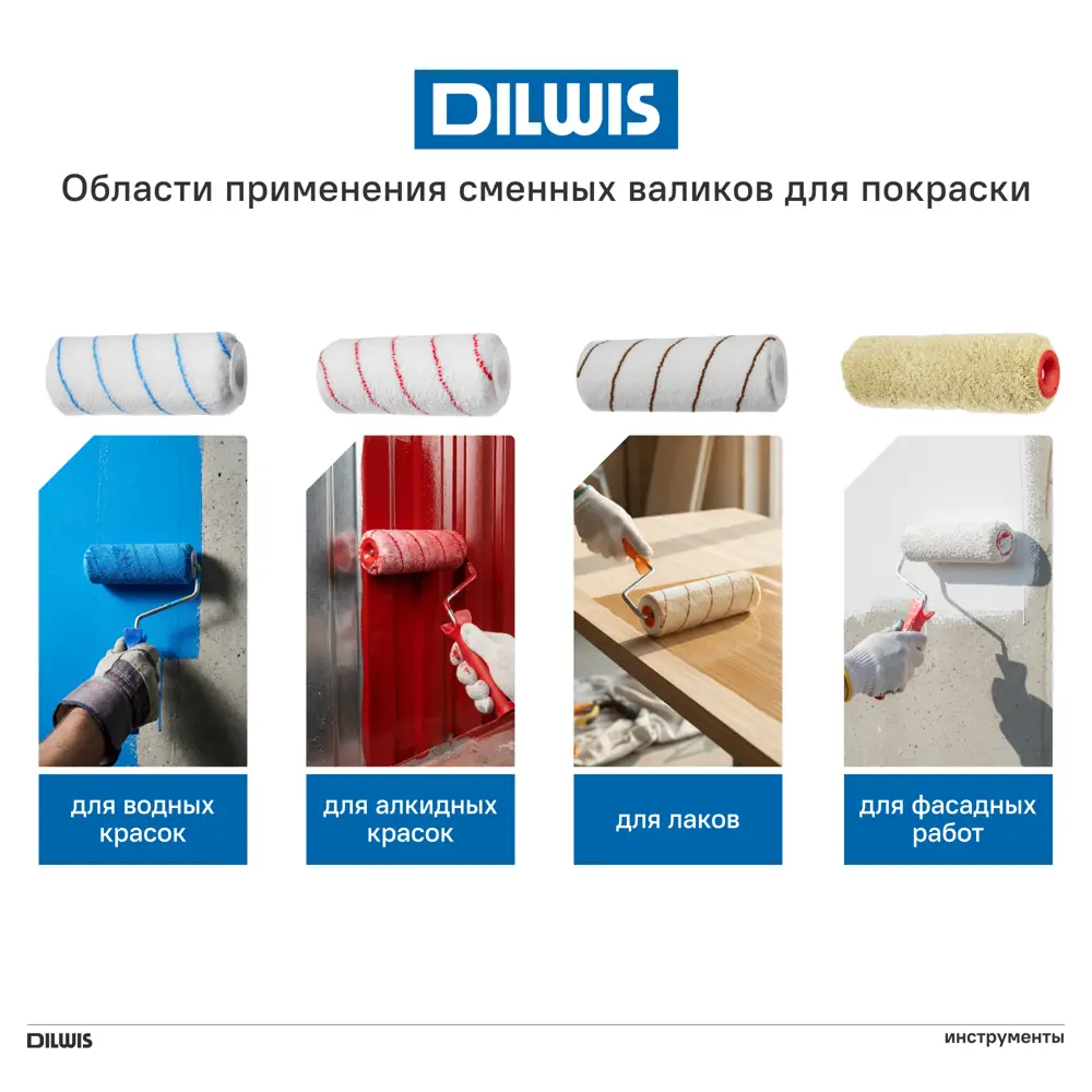Мини-валик сменный для алкидных красок 60 мм Dilwis ворс 8 мм полиэстер под бюгель 6 мм 2 шт 89444754 STLM-2095496  - Вид №3