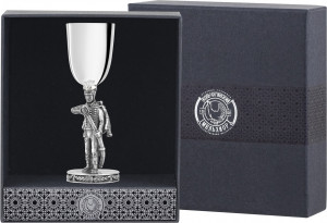 10640271 Аргента (Россия) Рюмка "Гусар" посеребренная полир. с черн.+футляр 000000, -? Серебро 925