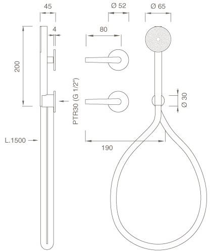 Ceadesign Комплект гидропрогрессивного смесителя для ванны / душа с ручным душем Flag Flg 22y - Вид №1