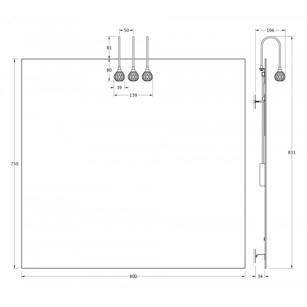 Зеркало со светильниками (80х75 см) ELLUX (Чехия) CRY-A3 0211 sun-id-561527 - Вид №1