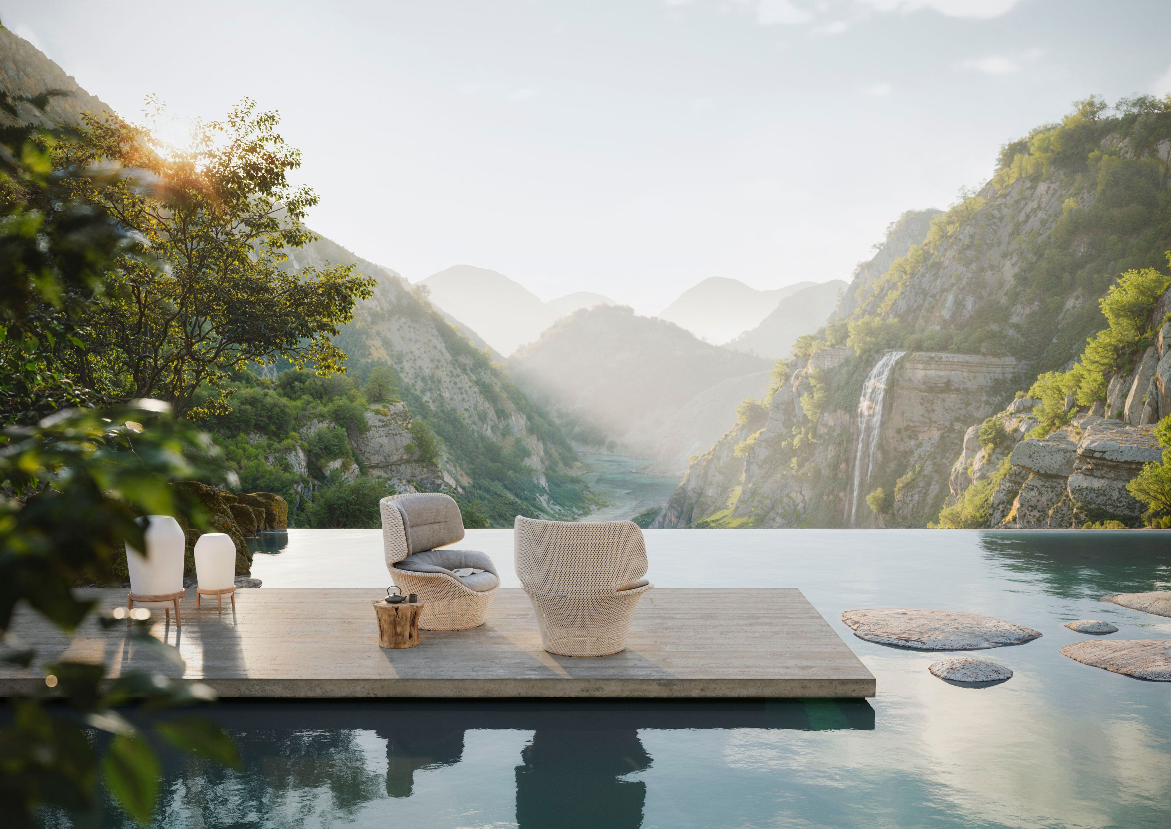 Садовое кресло из волокна и ткани с высокой спинкой DEDON SEASHELL GRAND ARCH-00034833 - Вид №8