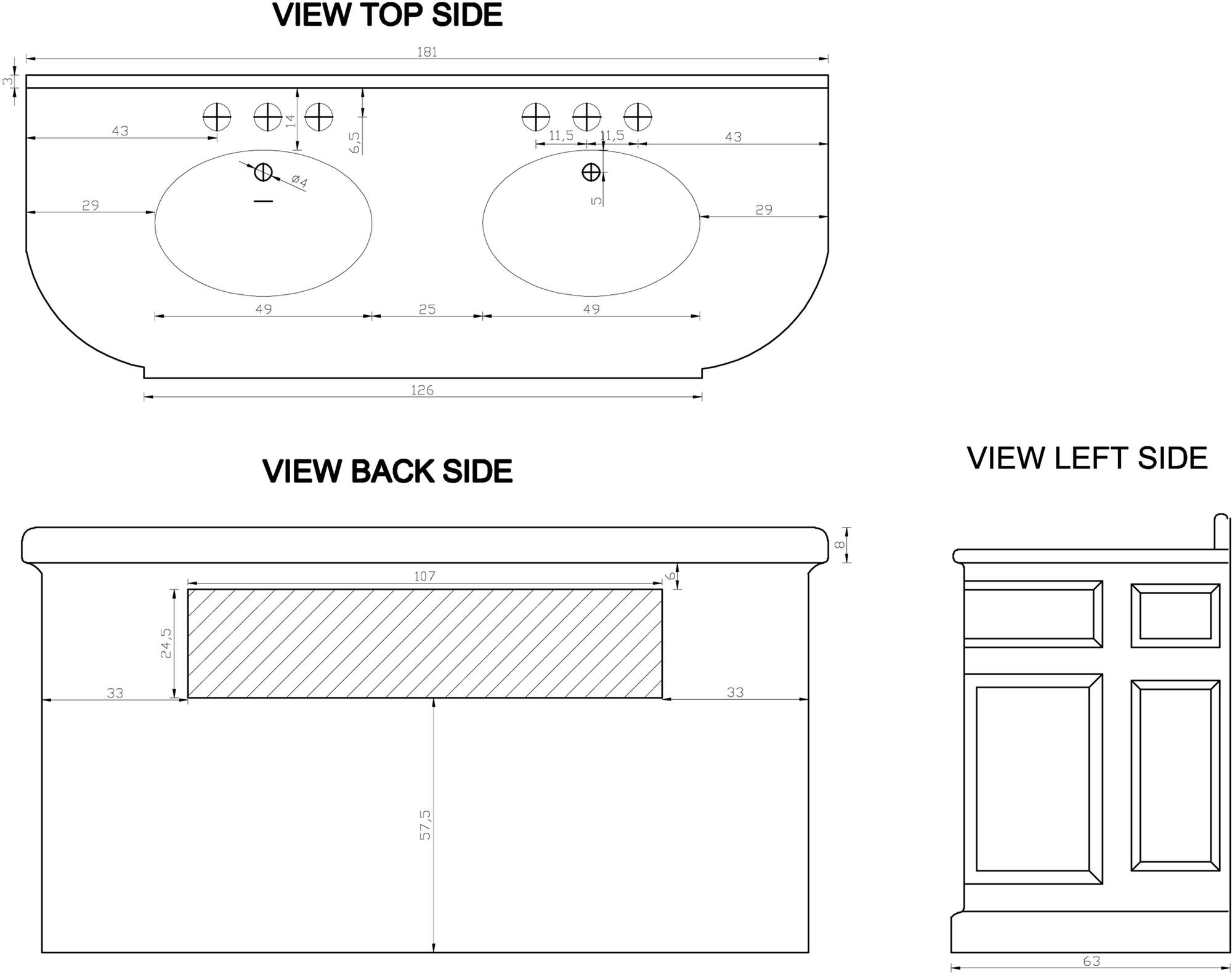 rvb Двойная тумба под умывальник с дверцами Flamant butler Fl0100600019 - Вид №1