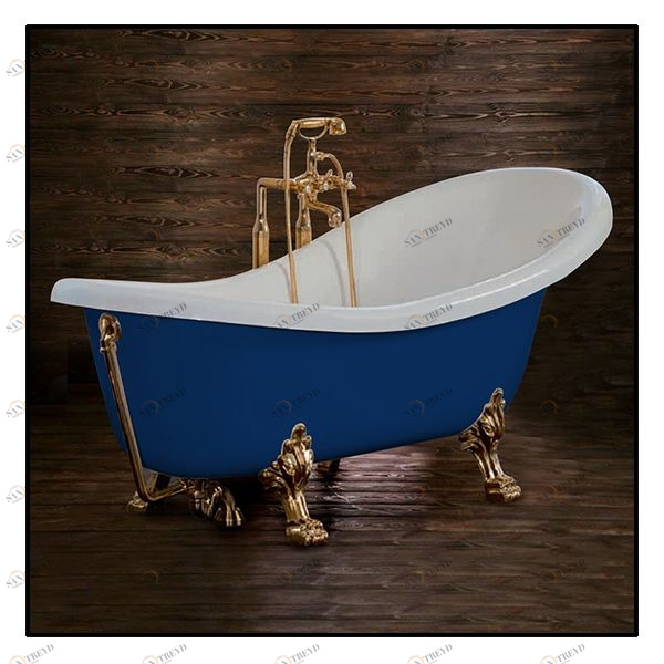 Ванна Akcjum Rectime 160 WR-03-01-BR-C овальная синяя с золотыми ножками WR0301BRC