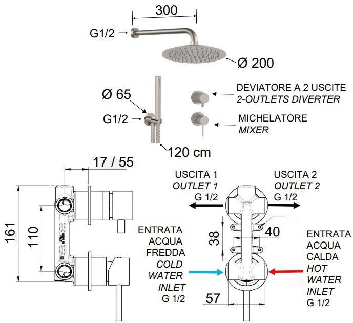 Remer Rubinetterie Душевой набор из нержавеющей стали с лейкой X style inox sun-id-1386123 - Вид №7