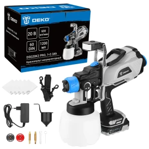 Краскопульт аккумуляторный Deko DSG20K2 Pro, 20 В Li-ion 2.3 Ач, 0.6 л/мин