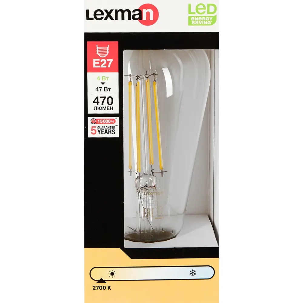 LEXMAN Филаментная лампа E27 ретро-дизайн с энергосбережением класса А 82991688 STLM-0038588 - Вид №2
